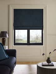 Navy Blue Ready Made Blackout Thermal Crinkle Faux Silk Roman Blind - Image 1 of 8