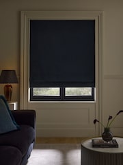 Navy Blue Ready Made Blackout Thermal Crinkle Faux Silk Roman Blind - Image 3 of 8