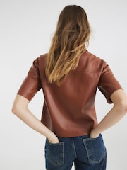 River Island Brown Faux Leather Short Sleeve Shirt - Image 2 of 5