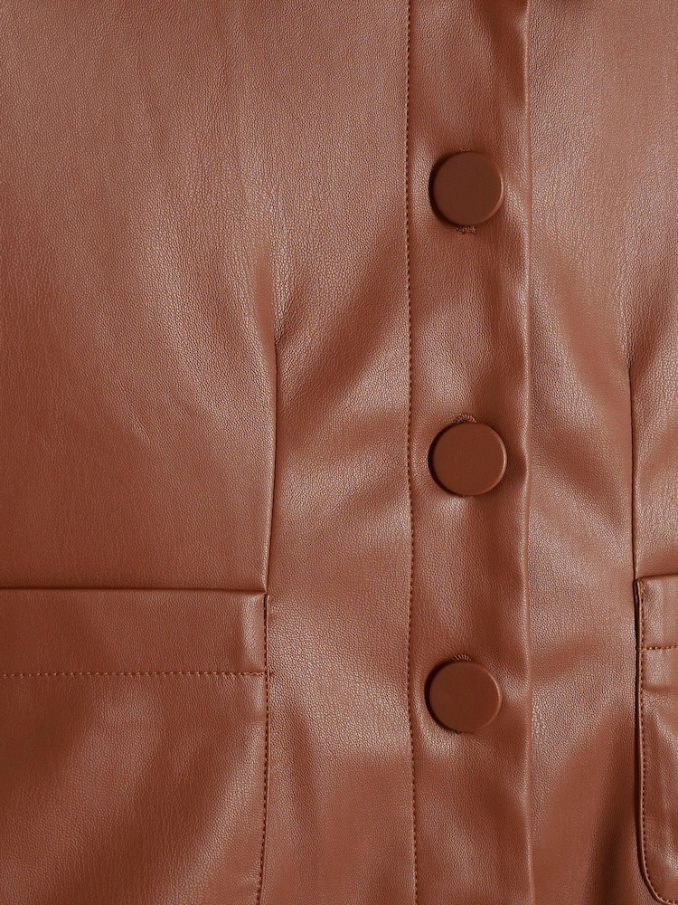 River Island Brown Faux Leather Short Sleeve Shirt - Image 5 of 5