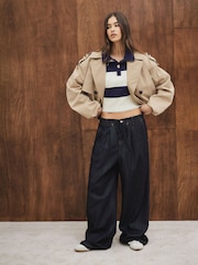 River Island Blue Boxy Crop Stripe Polo Shirt - Image 2 of 5