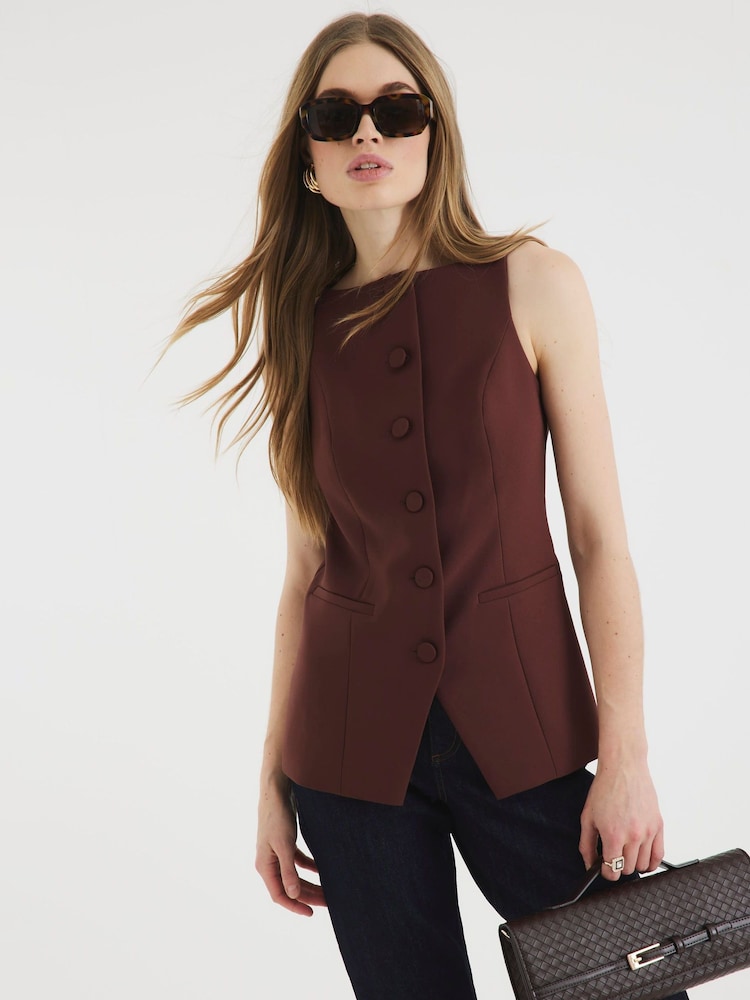 River Island Brown Square Neck Strappy Waistcoat - Image 1 of 5