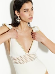 River Island White Plunge Cutwork Swimsuit - Image 4 of 6