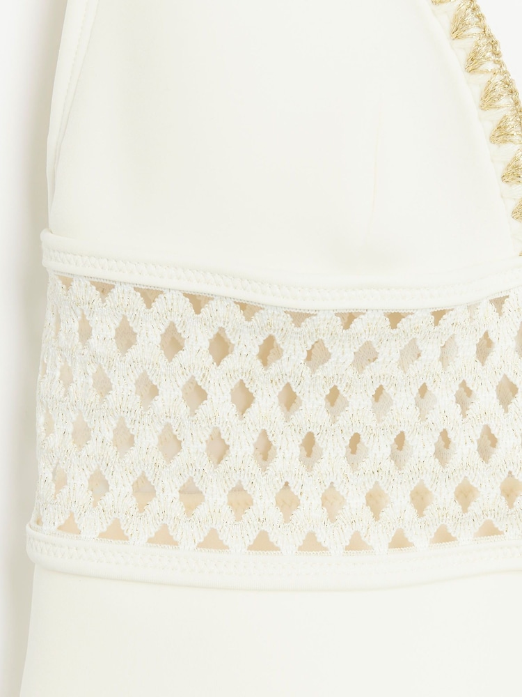 River Island White Plunge Cutwork Swimsuit - Image 6 of 6