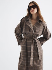 River Island Brown Check Trench Coat - Image 1 of 5