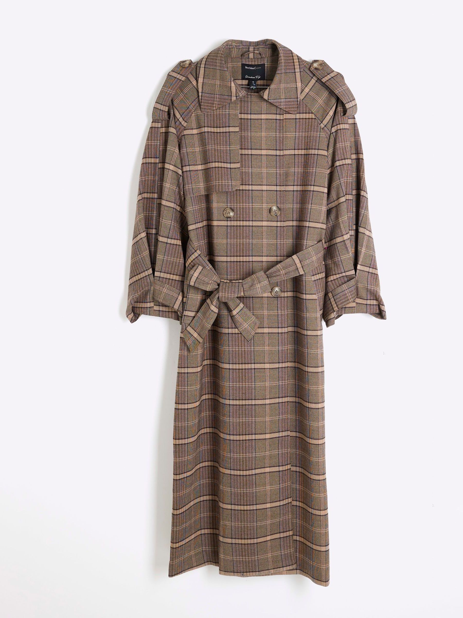 Buy River Island Brown Check Trench Coat from the Next UK online shop