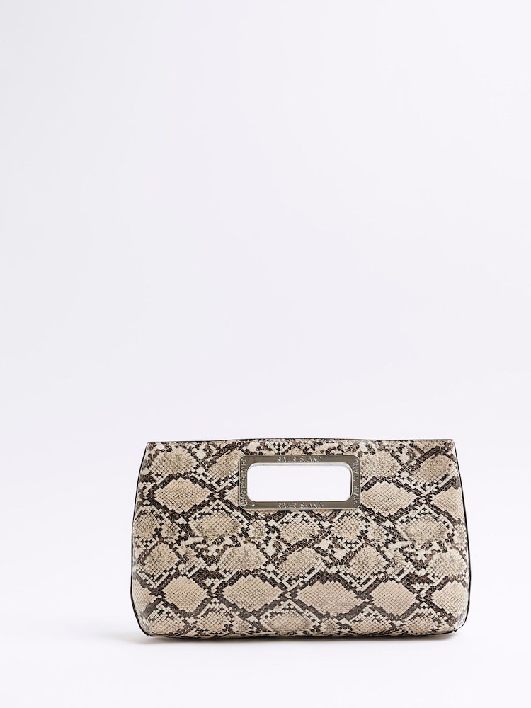 River Island Beige Metal Handle Clutch Bag - Image 1 of 4
