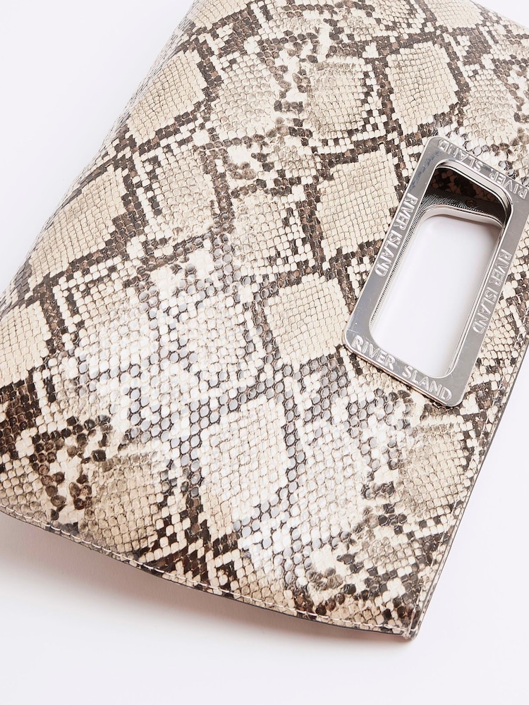 River Island Beige Metal Handle Clutch Bag - Image 2 of 4