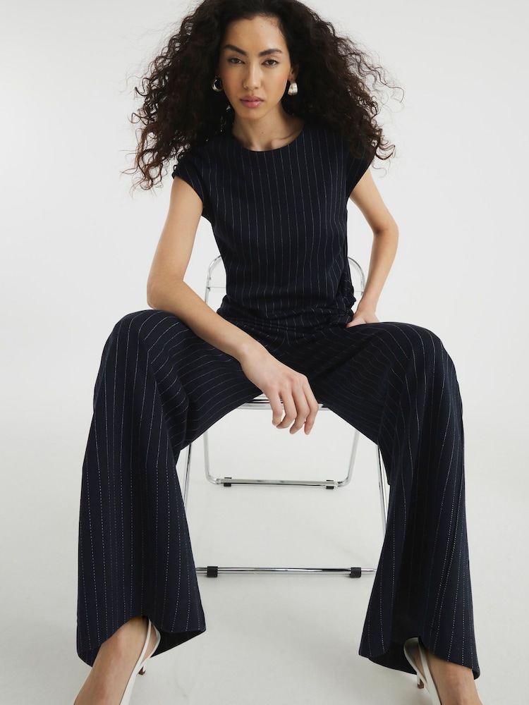 River Island Blue Drawstring Pinstripe Trousers Set - Image 1 of 5