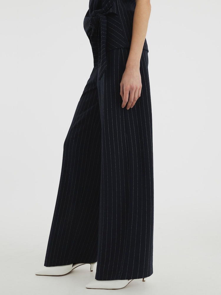 River Island Blue Drawstring Pinstripe Trousers Set - Image 2 of 5