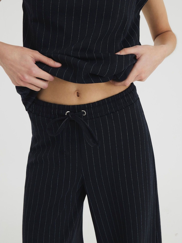 River Island Blue Drawstring Pinstripe Trousers Set - Image 3 of 5