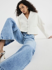 River Island Cream Collarless Button Up Jacket - Image 2 of 5