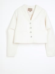 River Island Cream Collarless Button Up Jacket - Image 4 of 5