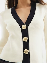 River Island Cream Asymmetric Tipped Cardigan - Image 3 of 5
