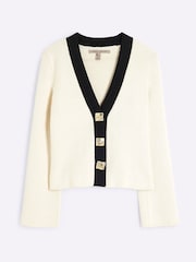 River Island Cream Asymmetric Tipped Cardigan - Image 4 of 5