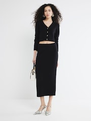 River Island Black Clean Midi Skirt - Image 1 of 3