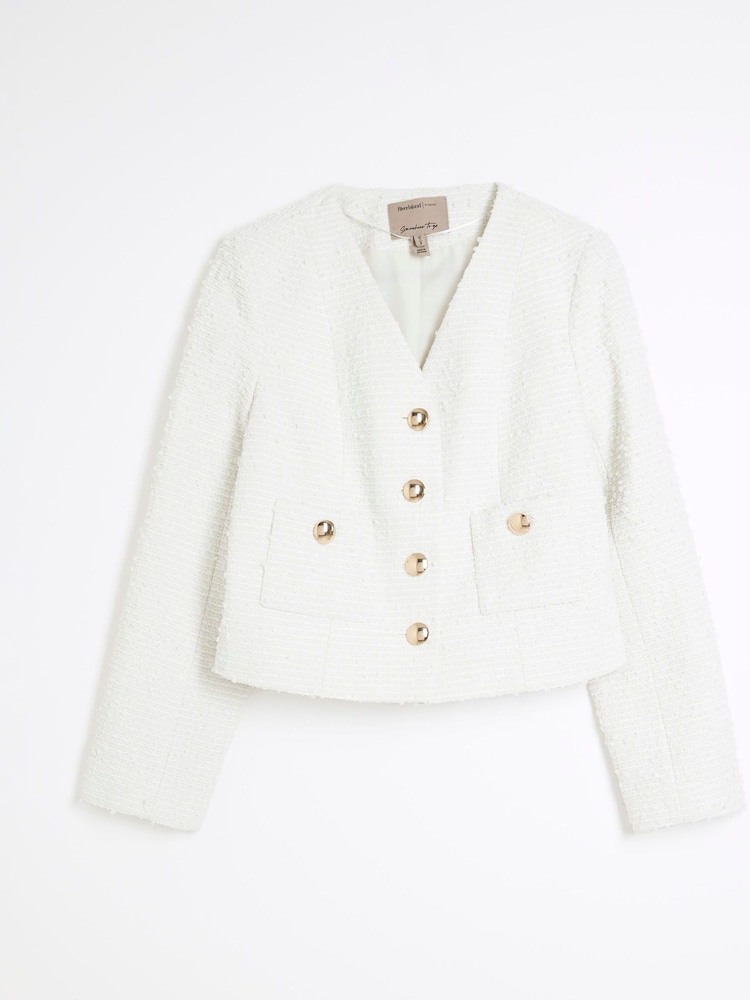 River Island White Pocket Boucle Jacket - Image 4 of 5