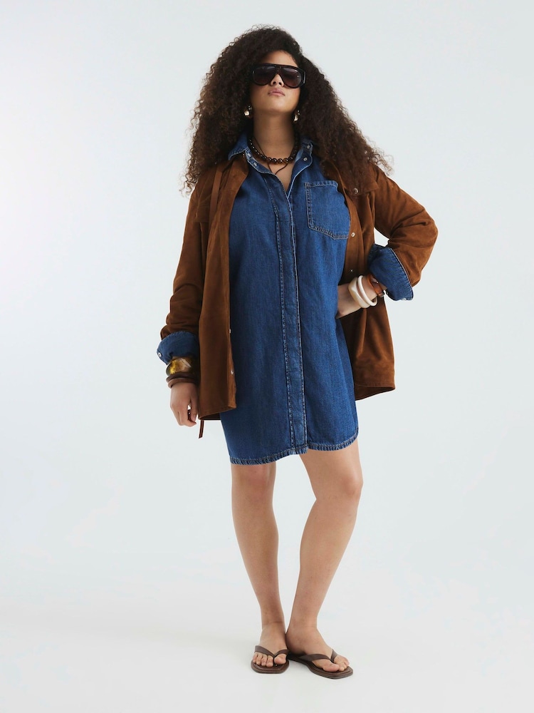 River Island Blue Denim Cuff 100% Cotton Shirt Dress - Image 2 of 6