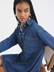 River Island Blue Denim Cuff 100% Cotton Shirt Dress - Image 5 of 6