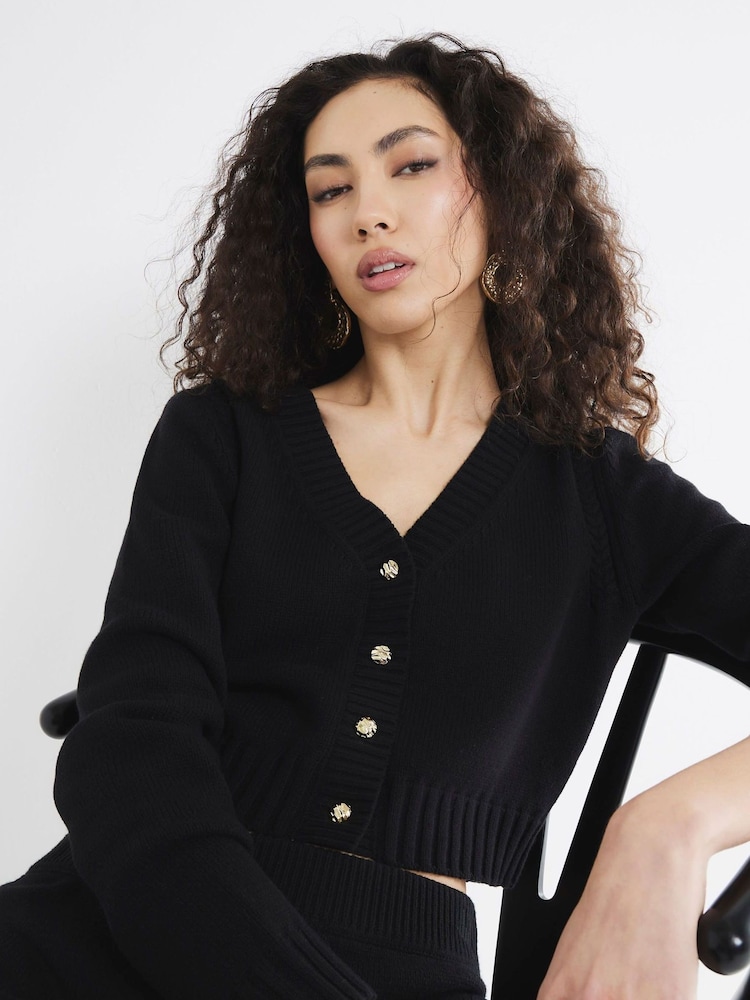 River Island Black Cropped V-Neck Cardigan - Image 1 of 5