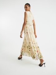 River Island Cream Floral Shirred Midi Dress - Image 2 of 6