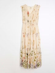River Island Cream Floral Shirred Midi Dress - Image 5 of 6