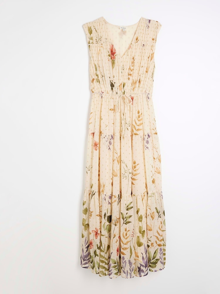 River Island Cream Floral Shirred Midi Dress - Image 5 of 6