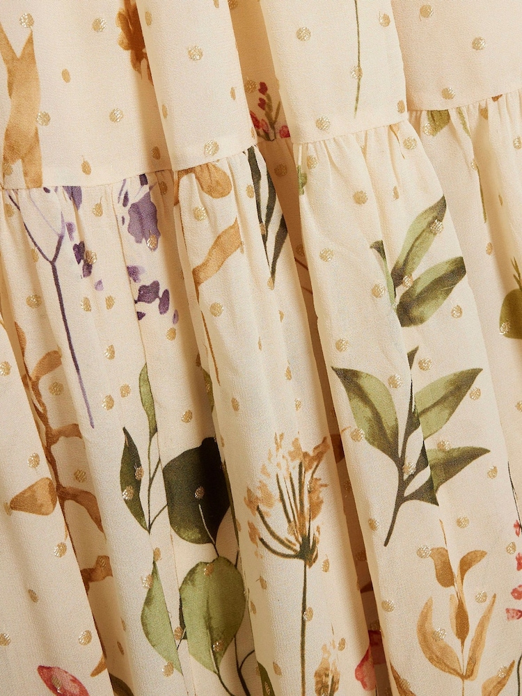 River Island Cream Floral Shirred Midi Dress - Image 6 of 6