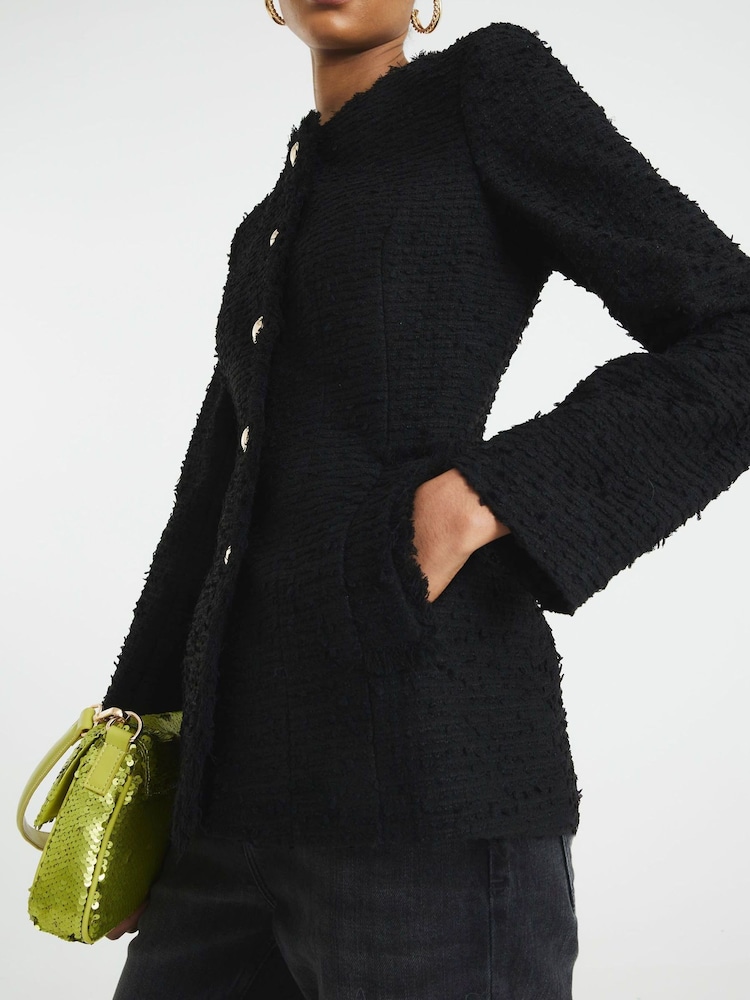 River Island Black Collarless Boucle Jacket - Image 1 of 5