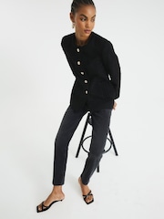 River Island Black Collarless Boucle Jacket - Image 3 of 5