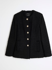River Island Black Collarless Boucle Jacket - Image 4 of 5