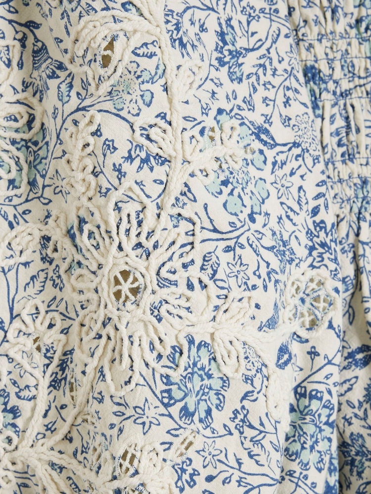 River Island Blue Petite Shirred Bodice 100% Cotton Top - Image 5 of 5