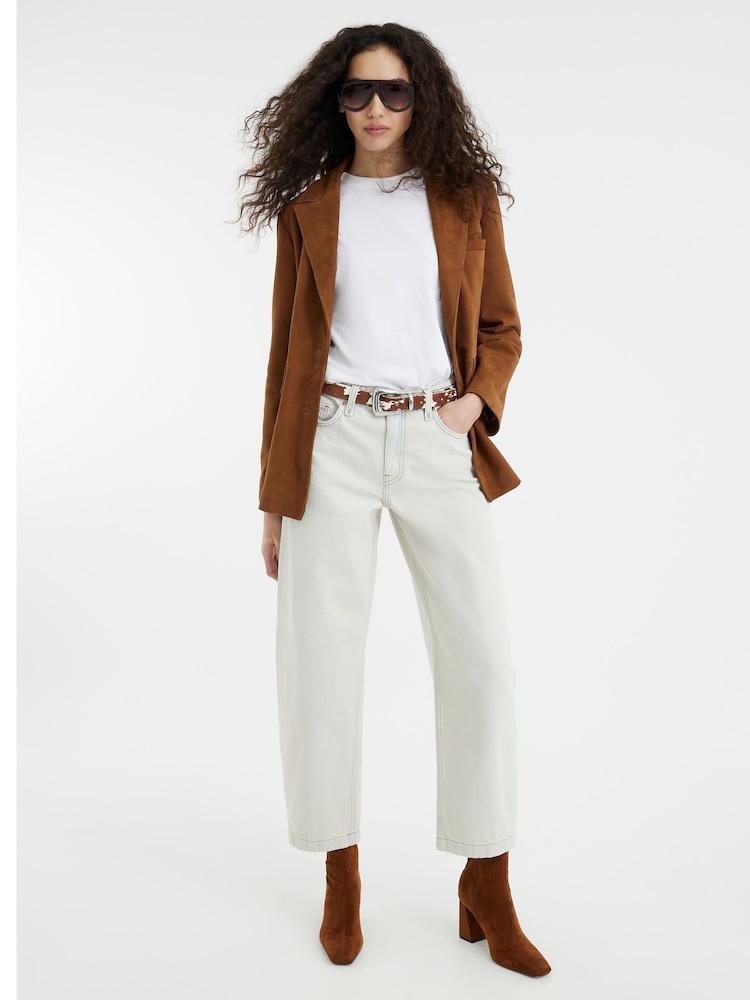 River Island Cream Super Pale Barrel 100% Cotton Jeans - Image 1 of 6