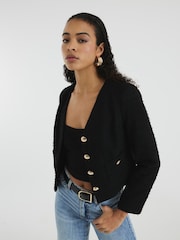 River Island Black Pocket Boucle Jacket - Image 1 of 5
