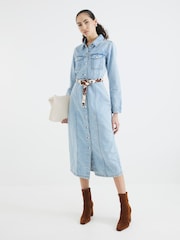 River Island Blue Denim 100% Cotton Midi Shirt Dress - Image 1 of 4