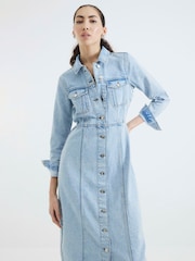 River Island Blue Denim 100% Cotton Midi Shirt Dress - Image 4 of 4