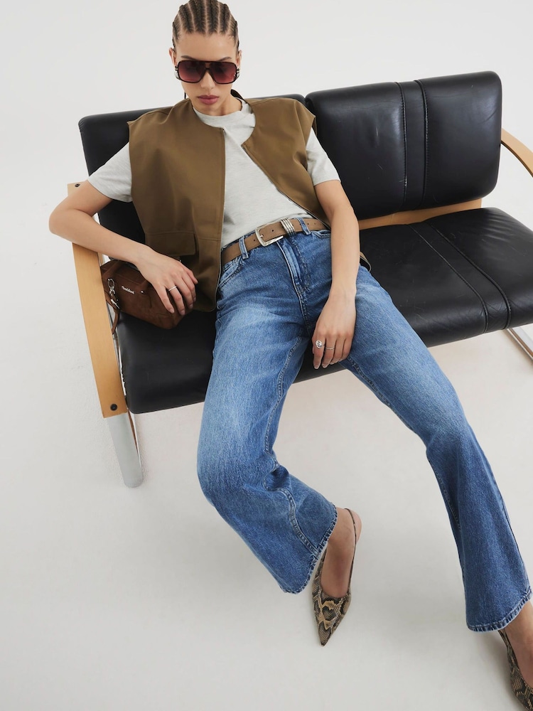 River Island Blue High Rise Relaxed Straight 100% Cotton Jeans - Image 4 of 5