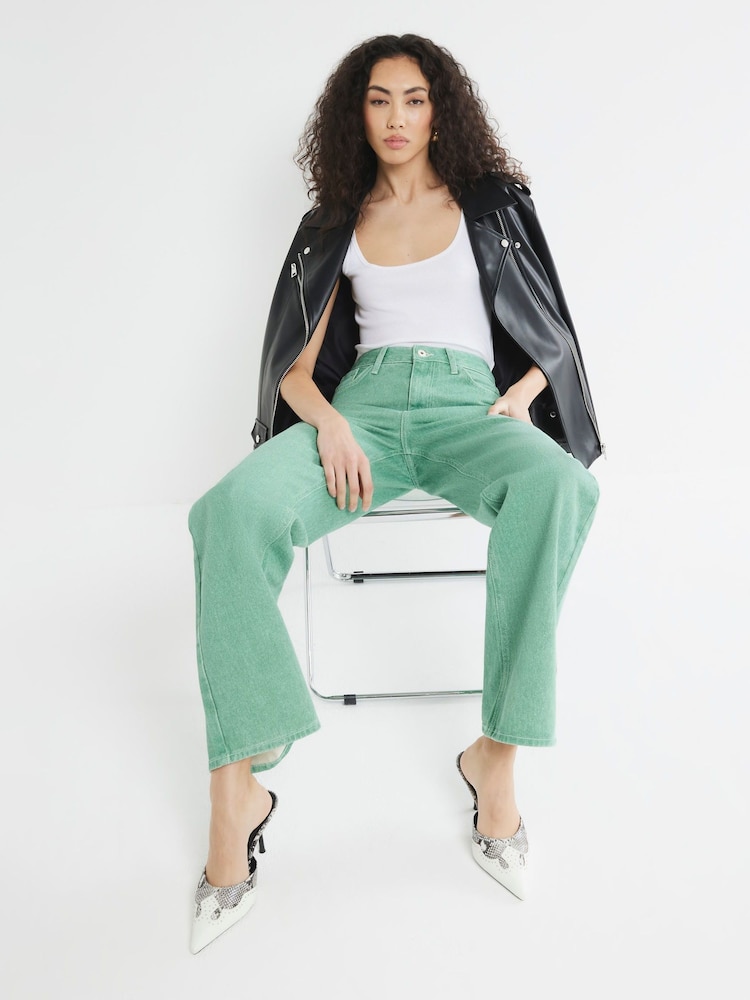 River Island Green Relaxed Straight Fit 100% Cotton Jeans - Image 1 of 5 River Island Green Relaxed Straight Fit 100% Cotton Jeans - Image 1 of 5
