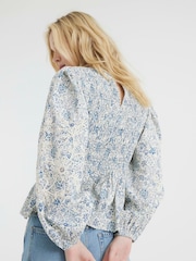 River Island Blue Shirred Bodice 100% Cotton Top - Image 3 of 5