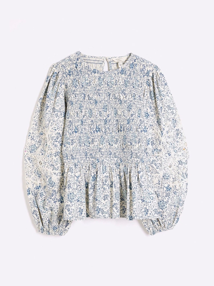 River Island Blue Shirred Bodice 100% Cotton Top - Image 4 of 5