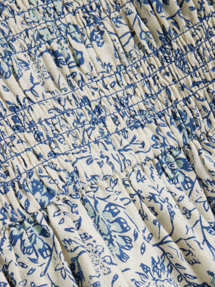 River Island Blue Shirred Bodice 100% Cotton Top - Image 5 of 5