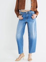 River Island Blue Seamed Barrel 100% Cotton Jeans - Image 1 of 5