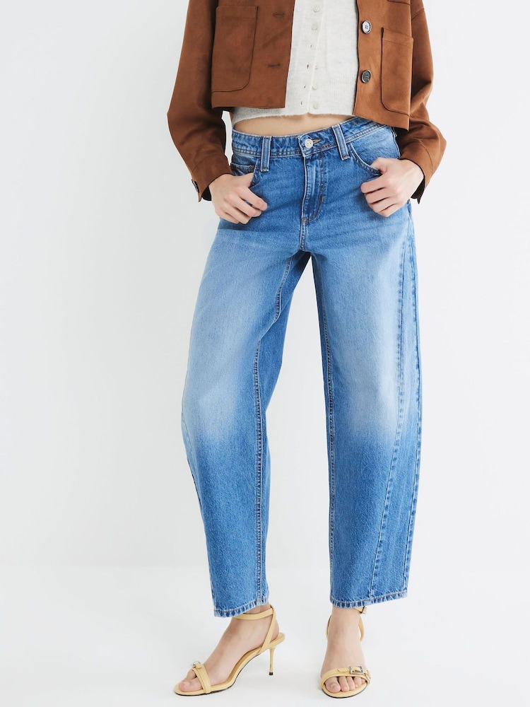 River Island Blue Seamed Barrel 100% Cotton Jeans - Image 1 of 5