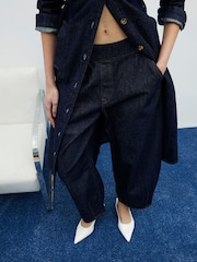 River Island Blue Pull On Barrel 100% Cotton Jeans - Image 1 of 6