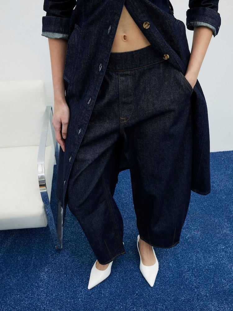 River Island Blue Pull On Barrel 100% Cotton Jeans - Image 1 of 6