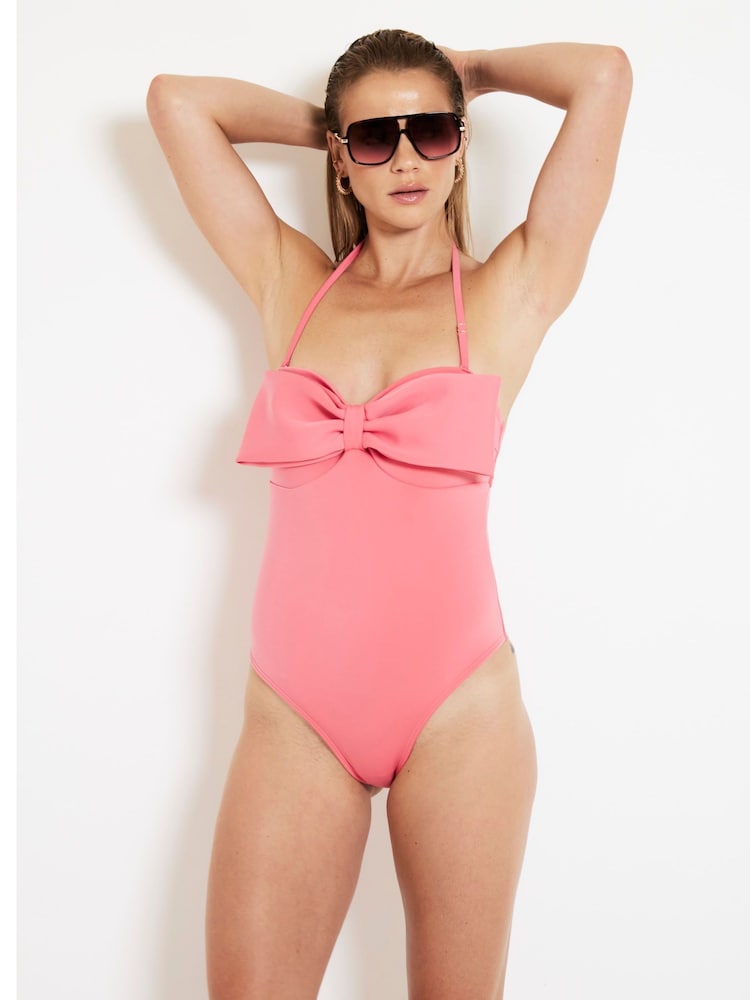 River Island Pink Bow Bandeau Swimsuit - Image 1 of 6