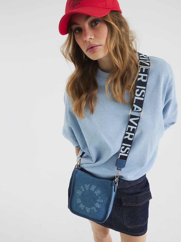 River Island Blue Logo Messenger Bag - Image 1 of 6