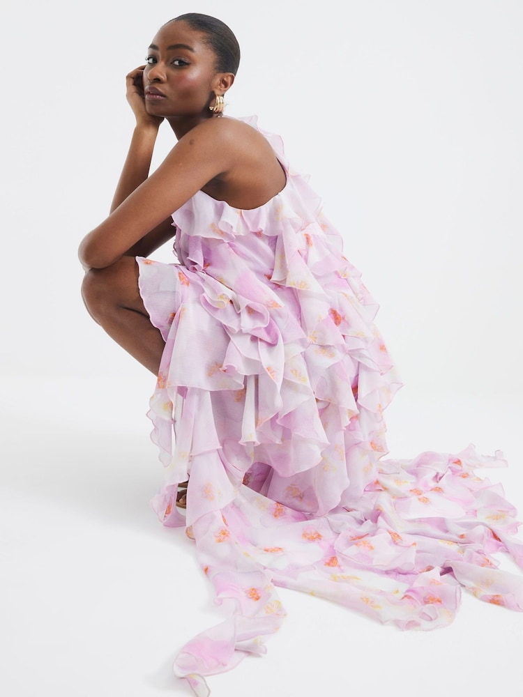 River Island Purple Floral Print Ruffle Maxi Dress - Image 2 of 6