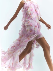 River Island Purple Floral Print Ruffle Maxi Dress - Image 3 of 6
