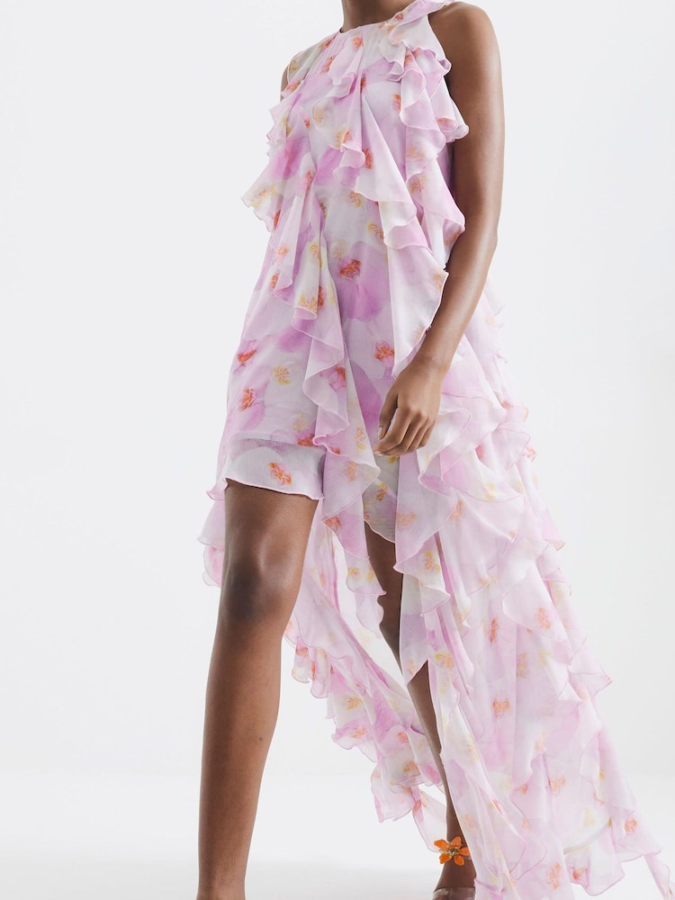 River Island Purple Floral Print Ruffle Maxi Dress - Image 4 of 6